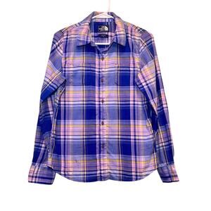 The North Face Women’s Plaid M Button-Up Shirt Blue / Purple Lightweight Cotton